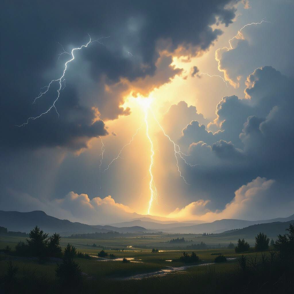 Dramatic Stormy Landscape with Sunlight