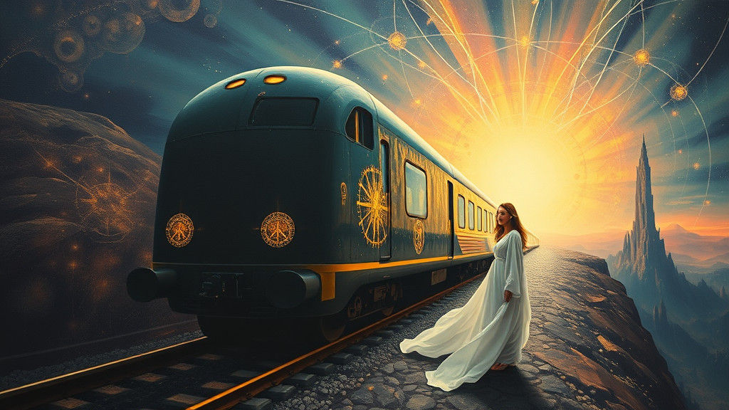 Mystical Peace Train with Serene Woman in Impasto Style