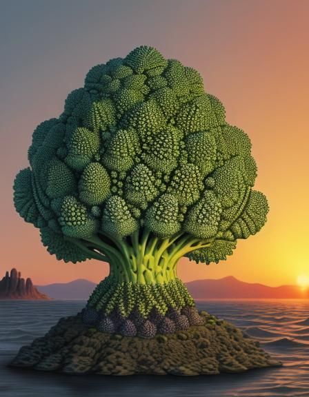Sunset Romanesco Broccoli Digital Illustration