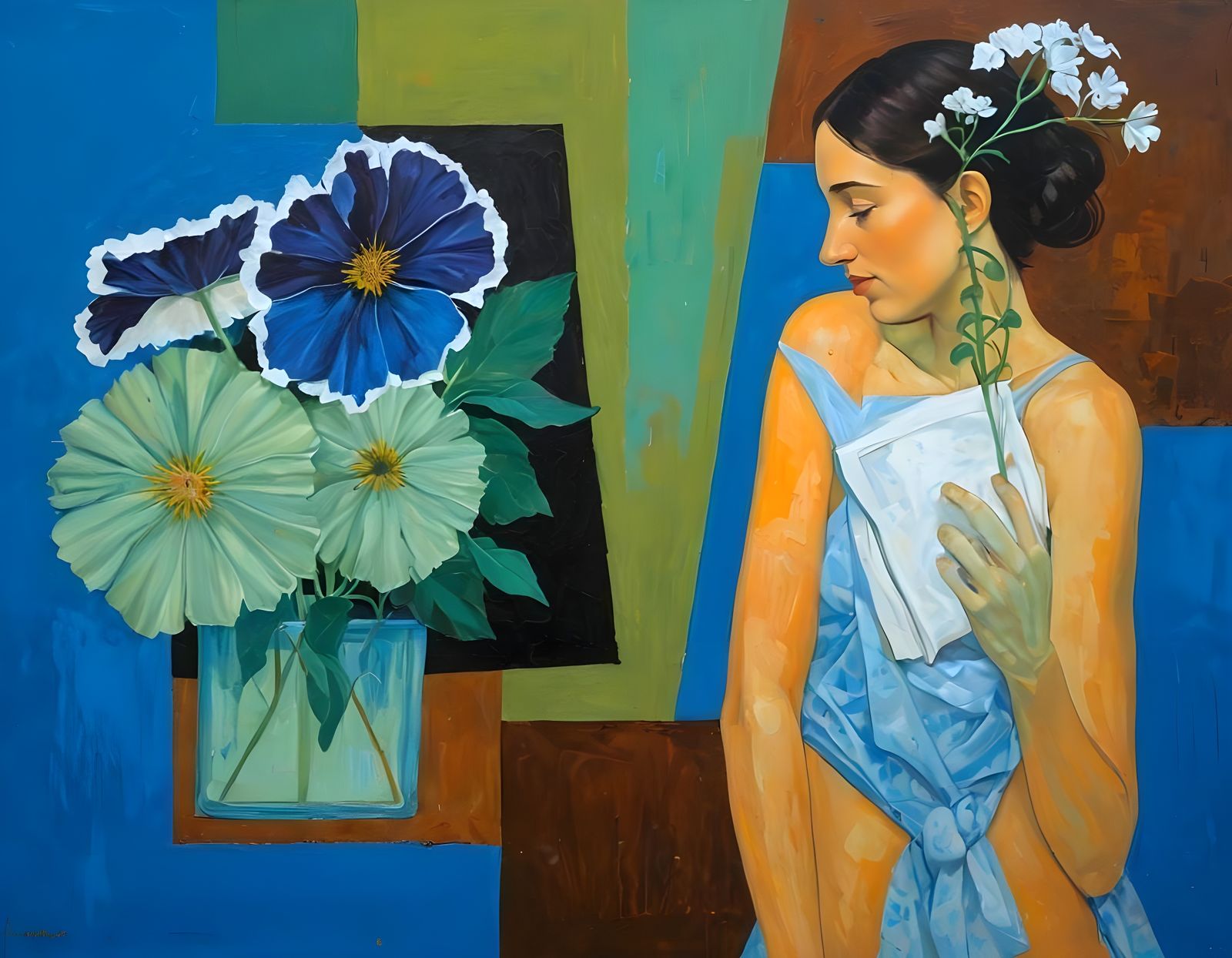 Woman with Green Thumb, Detailed Oil Painting