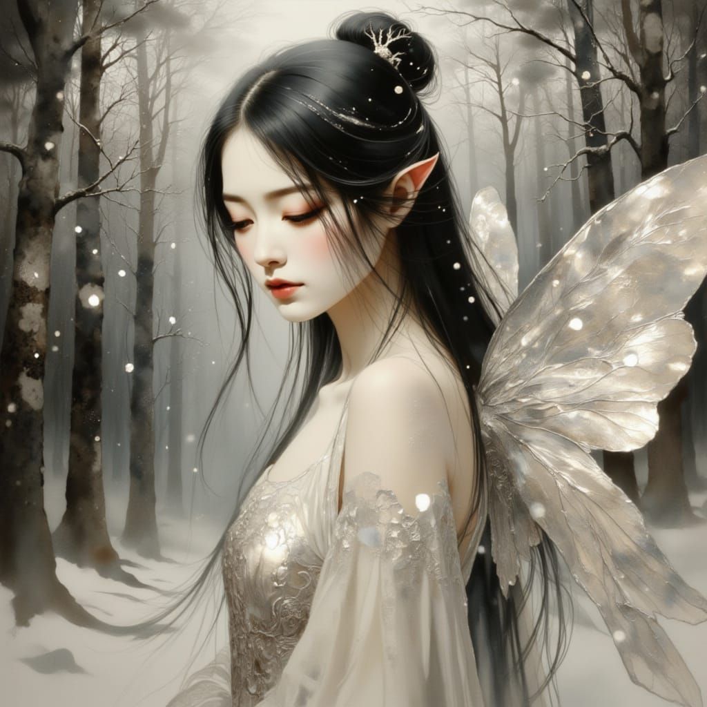 Winter Fairy Portrait in Soft Focus Watercolour