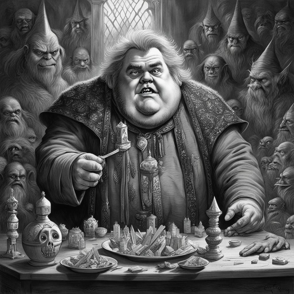 Evil Goblin King John Candy Eats PEZ: Doré Style