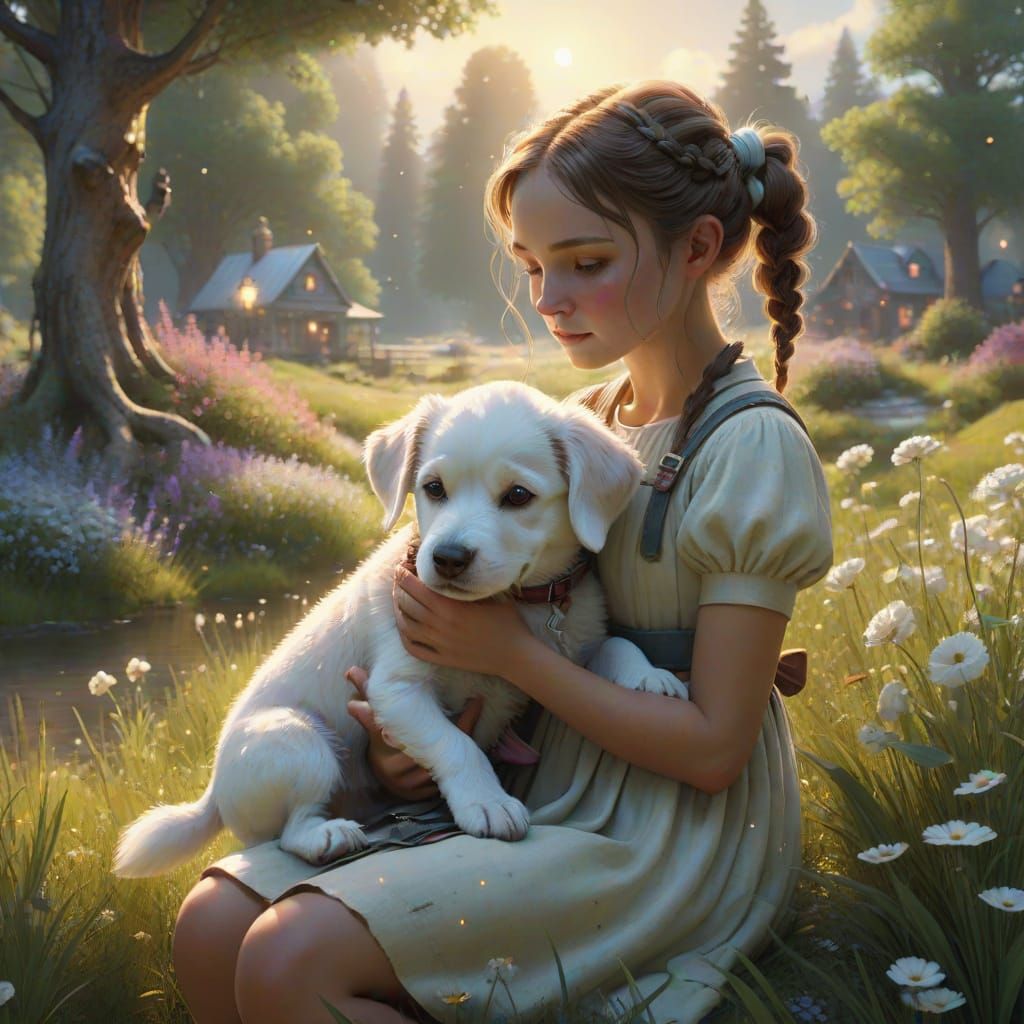 Idyllic Norman Rockwell-Inspired Scene of Girl and Puppy in ...