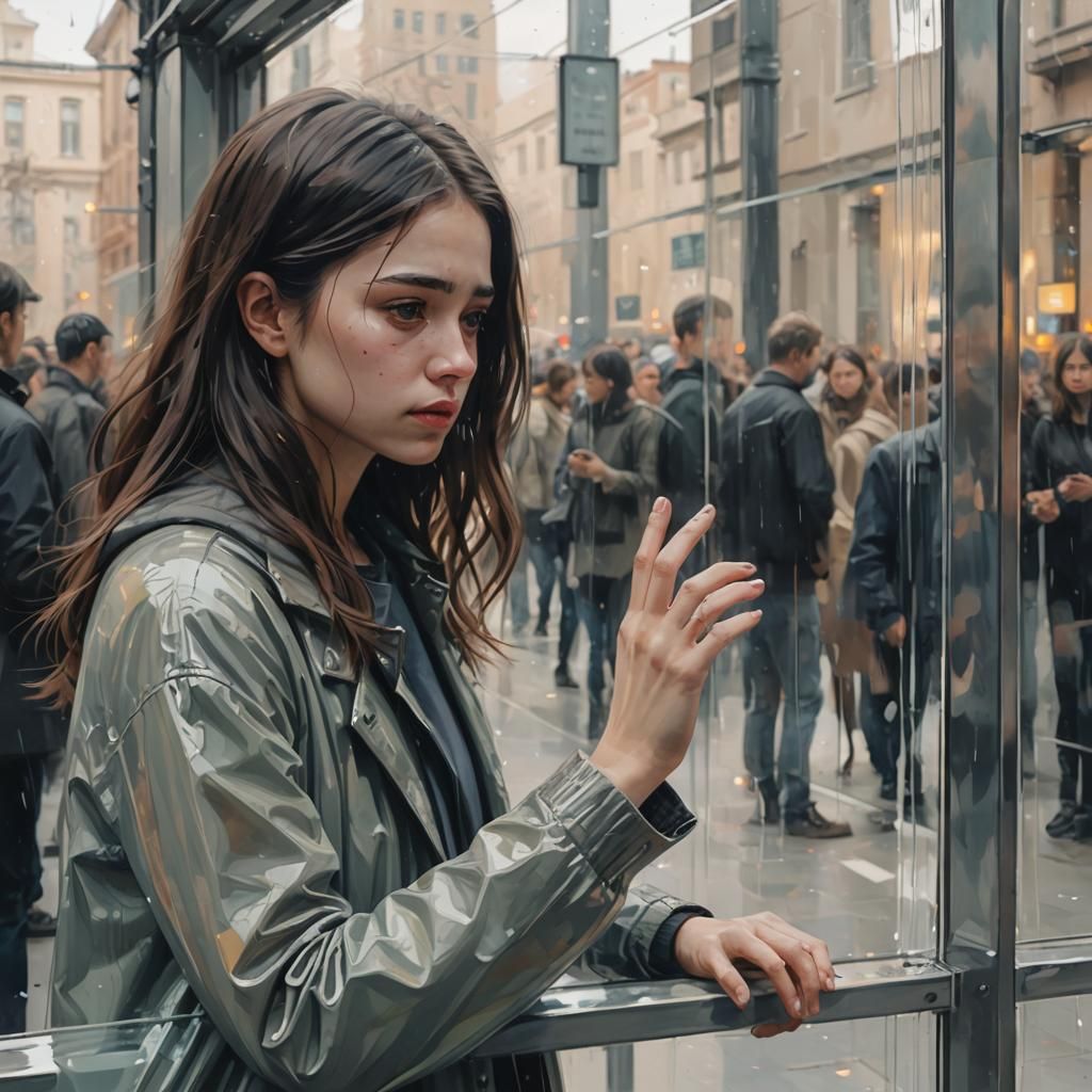 Lonely Girl Longing Through Glass Barrier