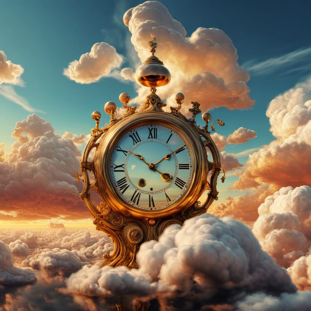 Surreal Person Thinking with Melting Clock in Dreamscape