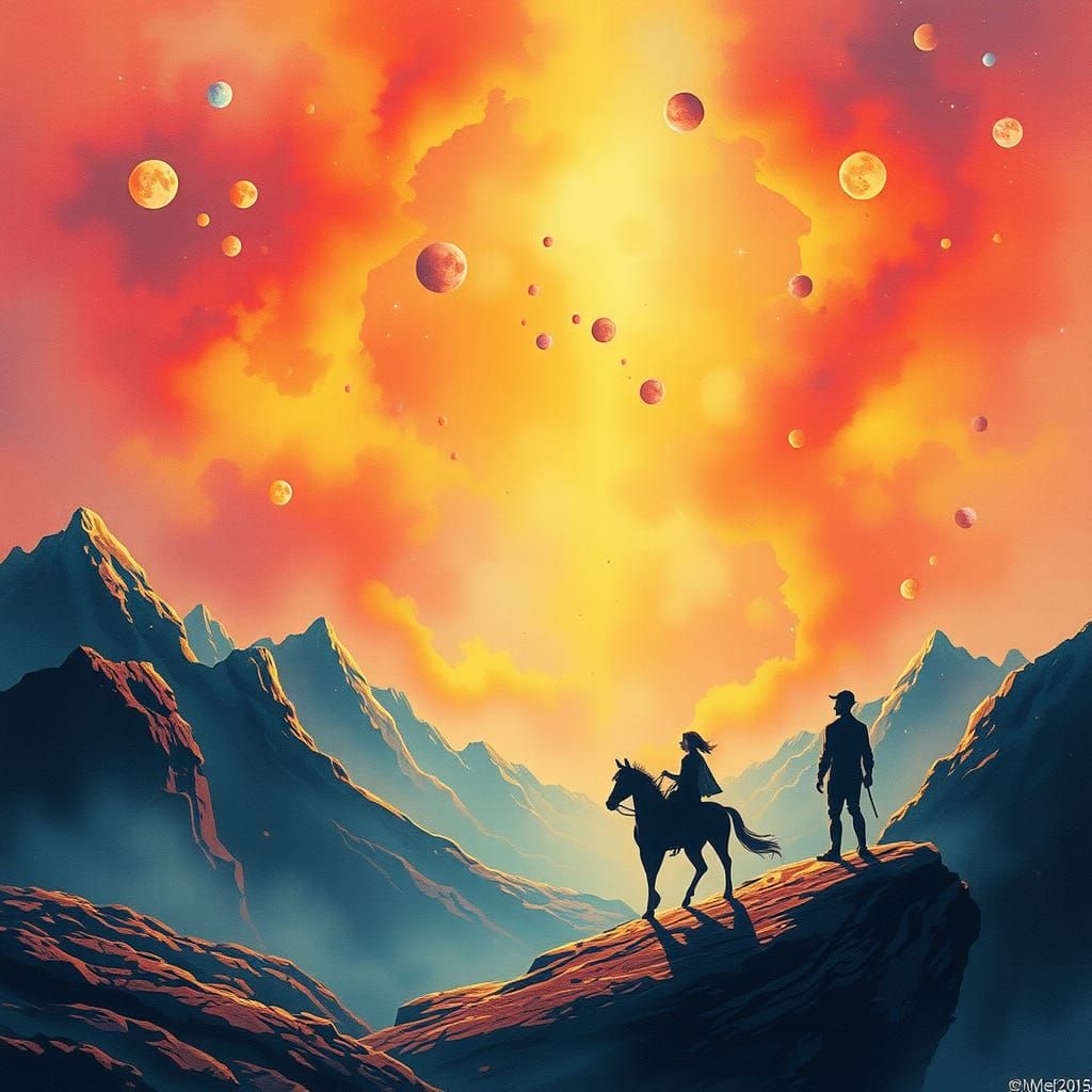 Ethereal Celestial Dreamscape in Alcohol Ink Style