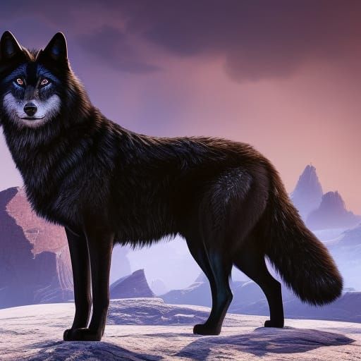 Scarred Black Wolf with Blue Eyes: Detailed Matte Painting