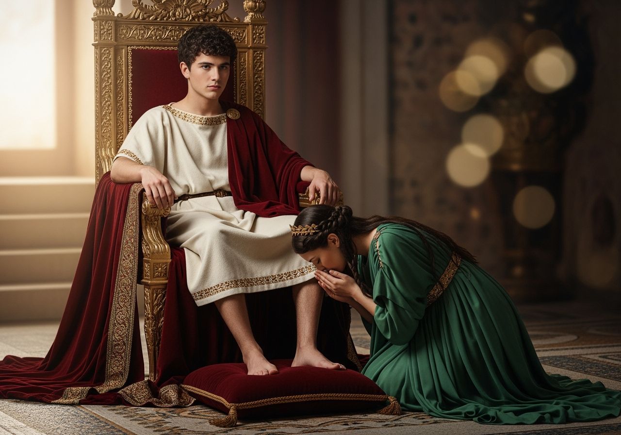 Young Emperor Enthroned with Bowing Servant
