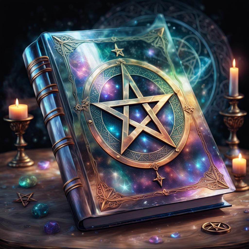 Glass Book with Pentacle: A Holographic Illustration