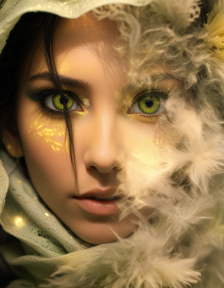 Frozen Aura of a Woman with Green Eyes, Black Hair, and Vibr...