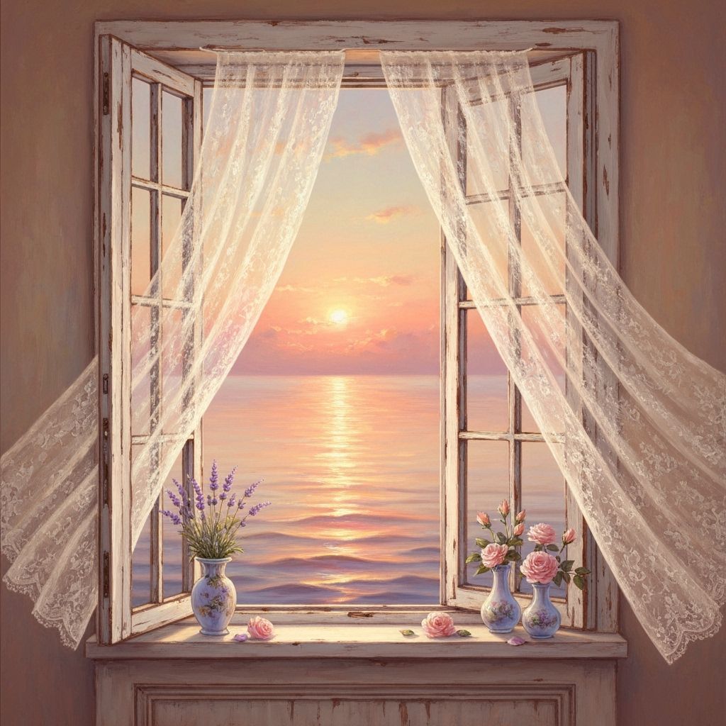 Romantic Sunset Seascape Through Shabby Chic Window