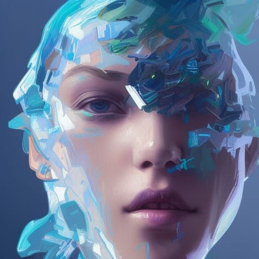 Modern Portrait in Blue, Green, and Purple