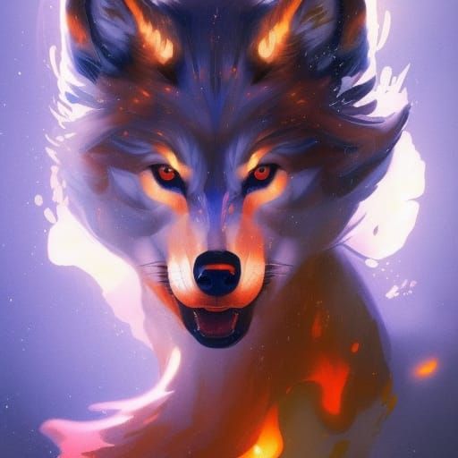 Ember Flame Mystical Wolf Portrait
