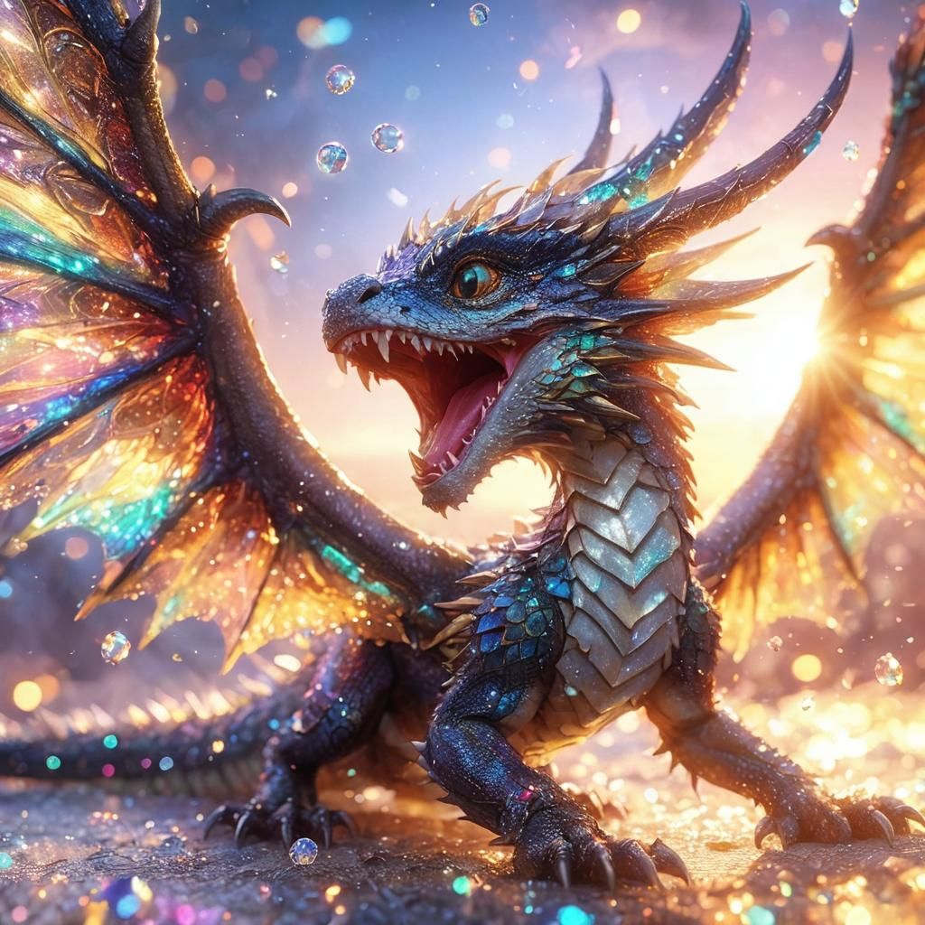 Sparkling Multichromatic Dragon Roaring in Sunshine