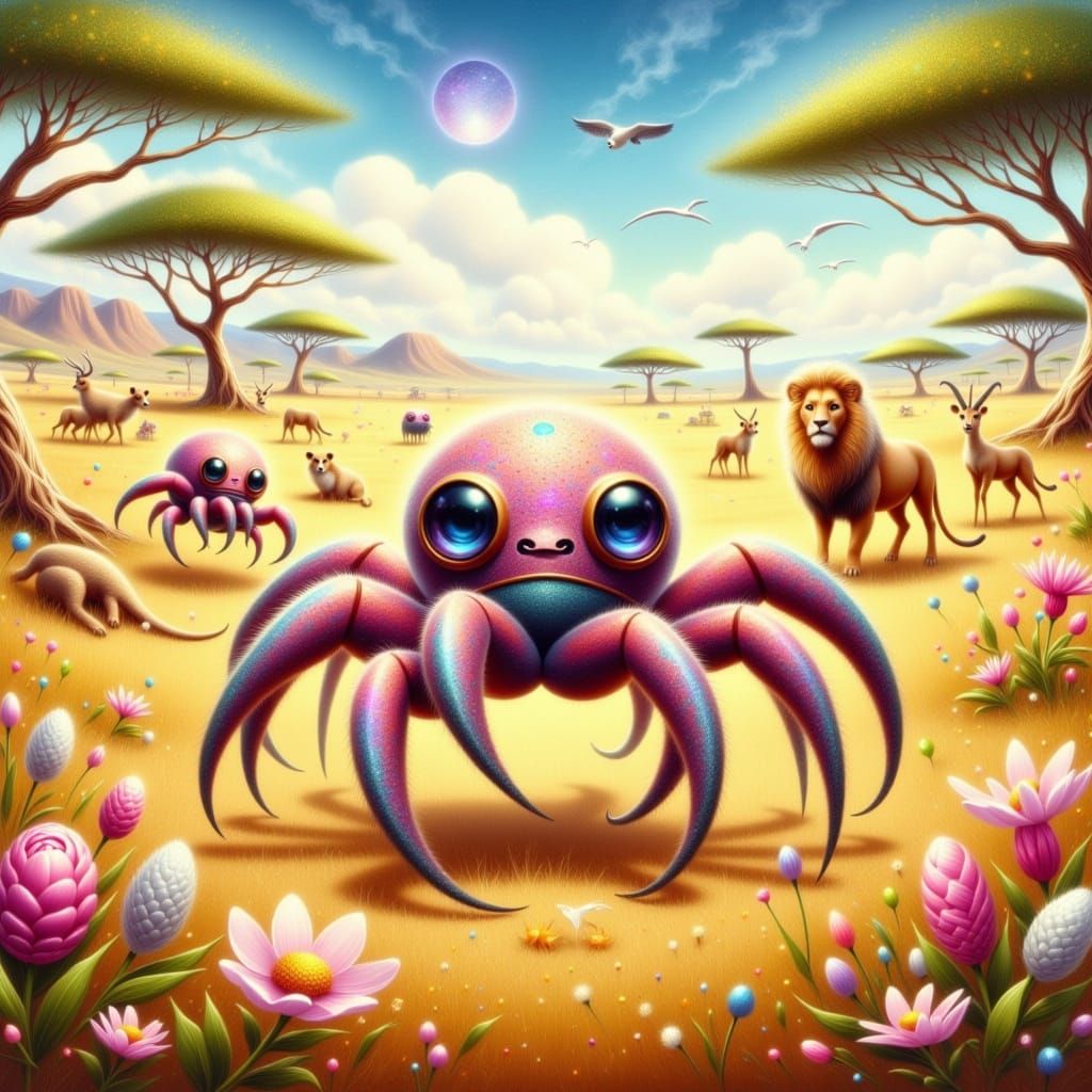 Whimsical Spider-Octopi Frolic in The Serengeti