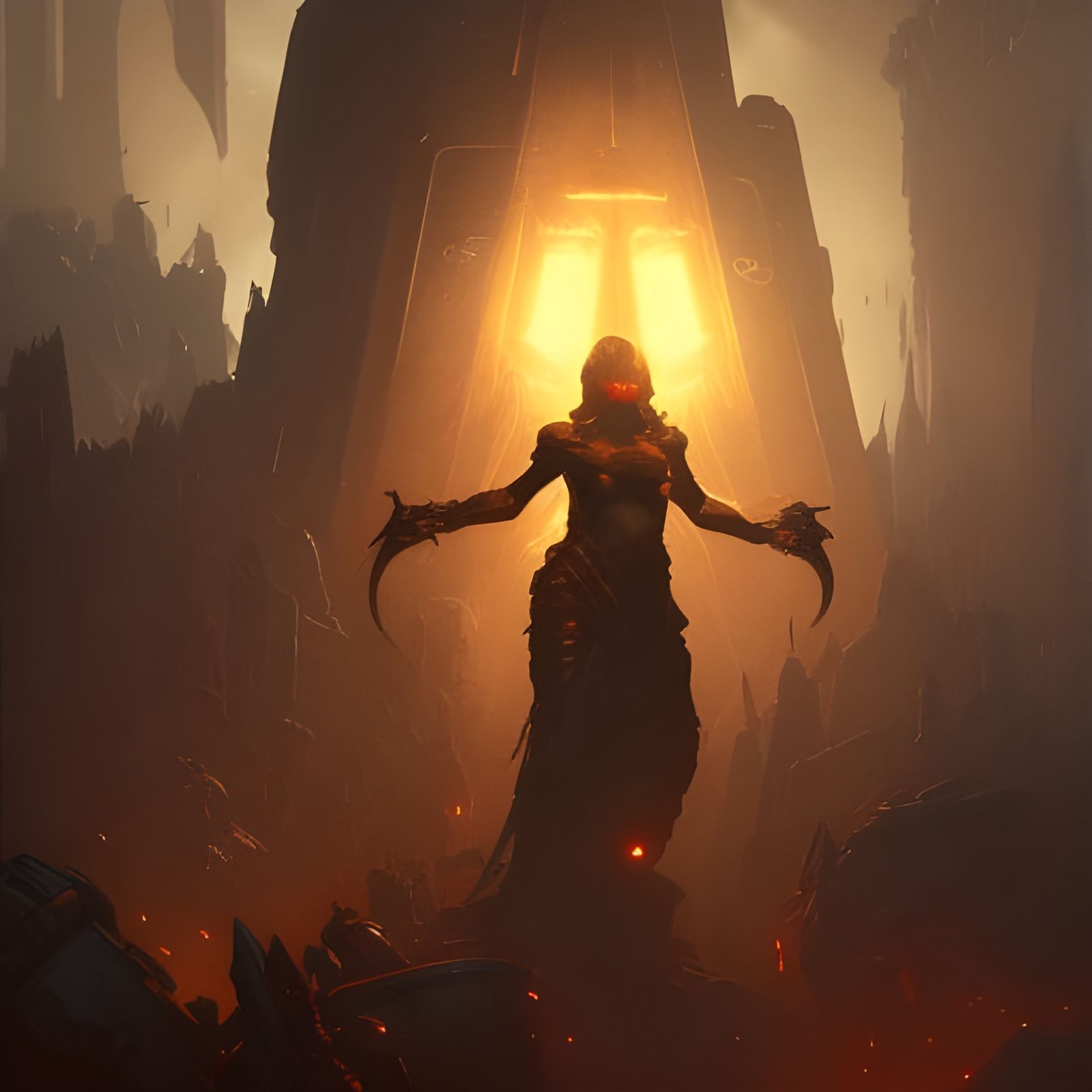 Dark Fantasy Masterpiece in Style of Alphonse Mucha