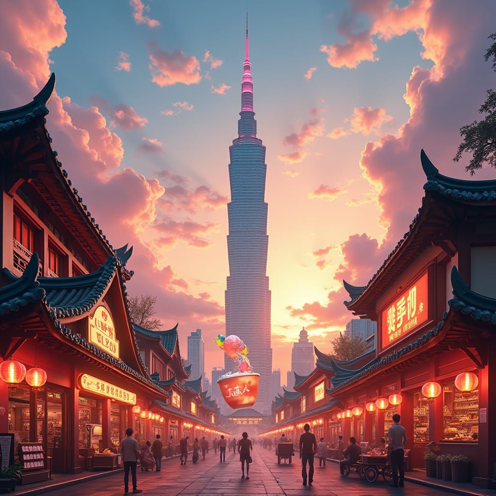 Taipei 101 and Taiwanese Street Food Art