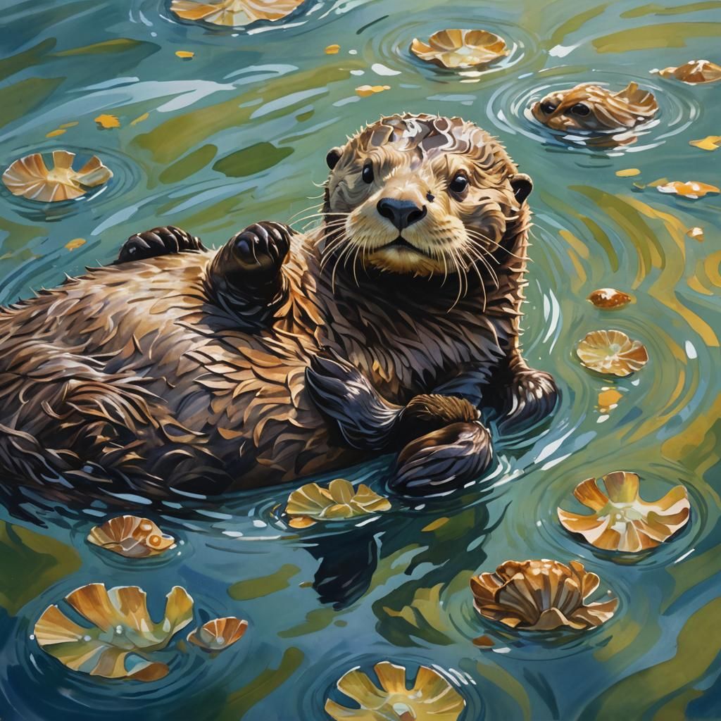 Sea Otter in Impressionist Gouache Style