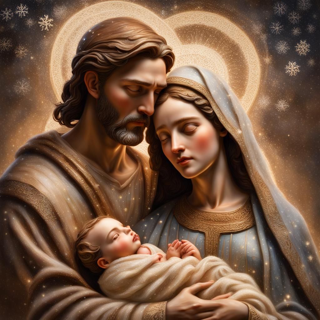 Holy Family Portrait in Vibrant Folk Art Style