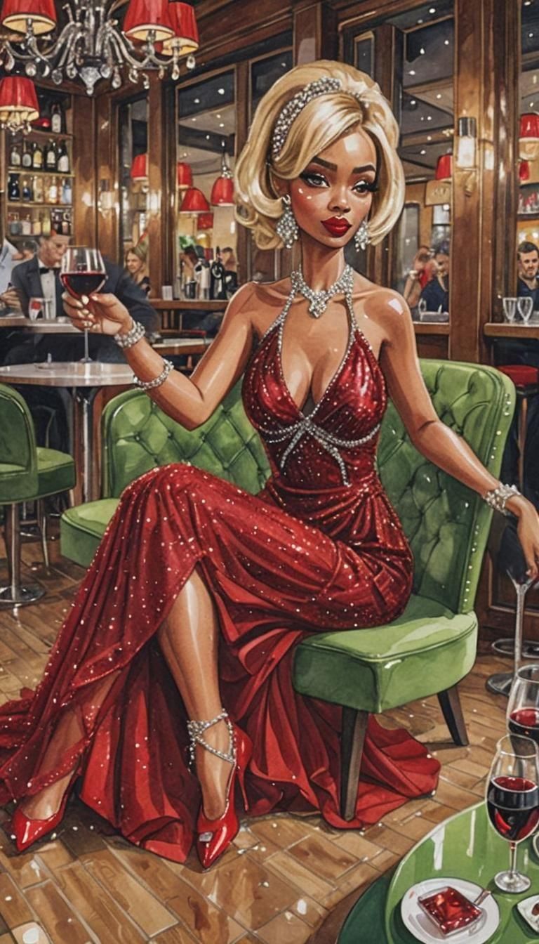 Glamorous Woman in Red Dress: Pixar Cartoon Style