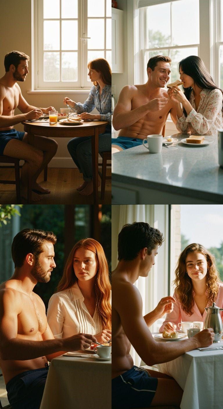 Young Couple's Morning Breakfast in Photorealistic Style