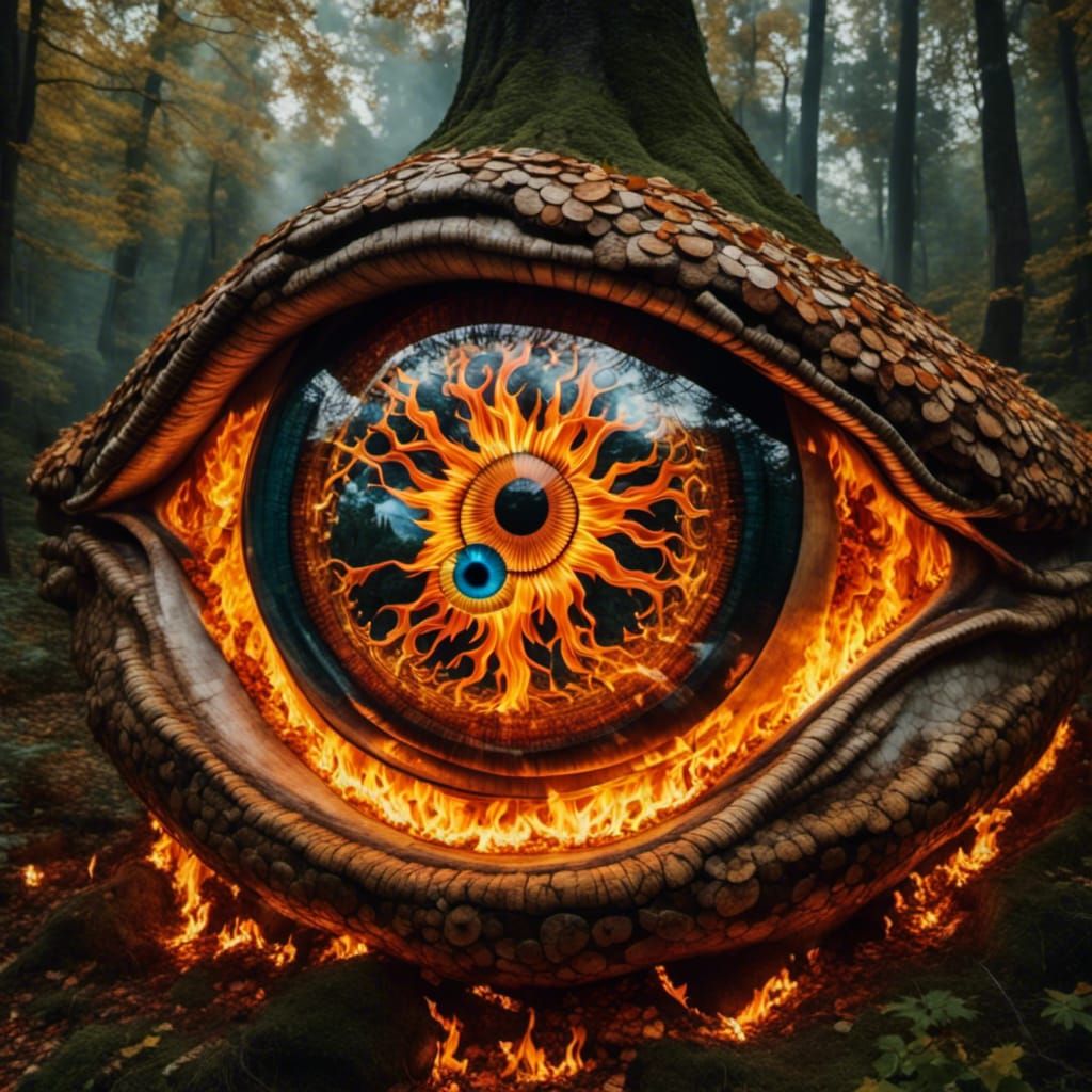 Fiery Mushroom Eye: Intricate AI Art