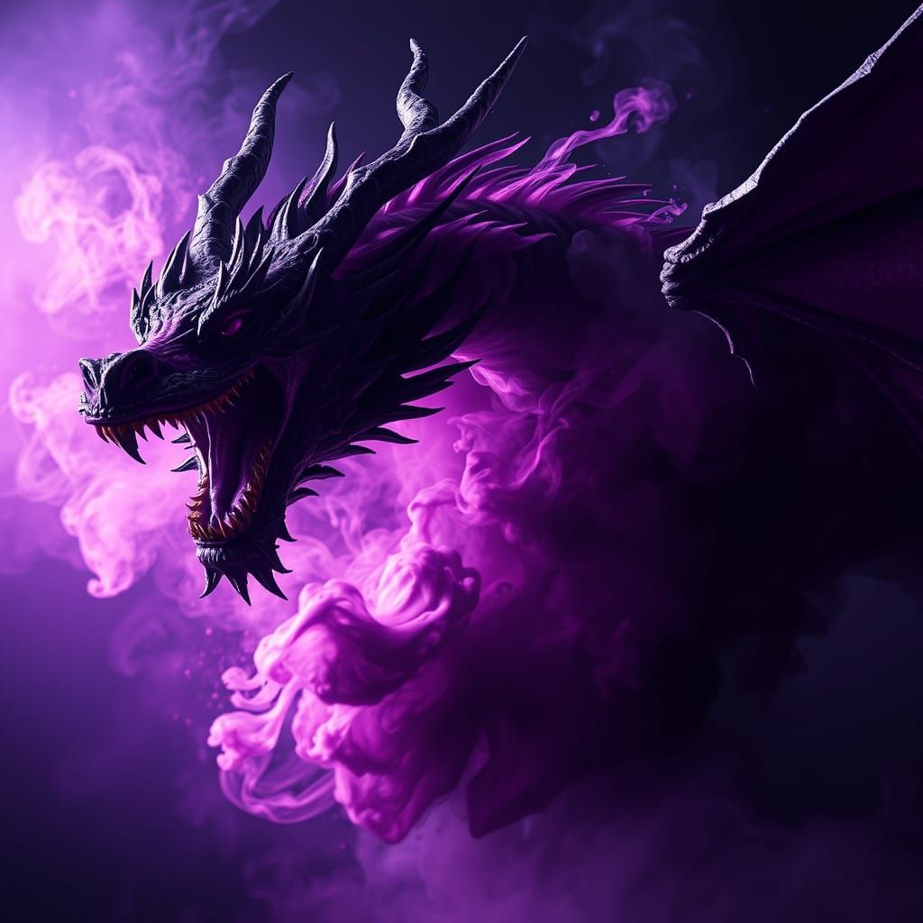 Mysterious Shadow Dragon Emerges from Purple Smoke