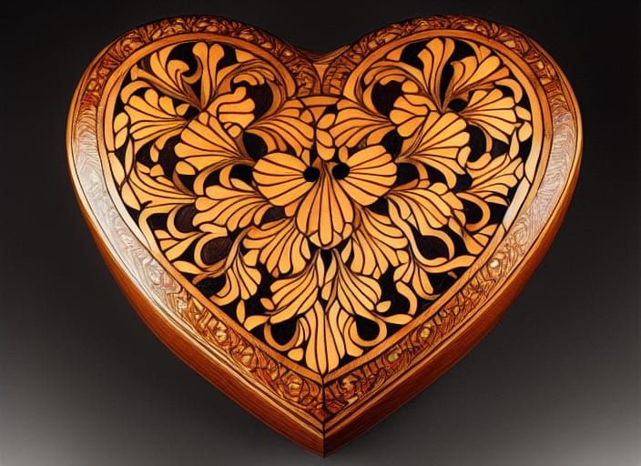 Intricately Carved Wooden Heart-Shaped Box
