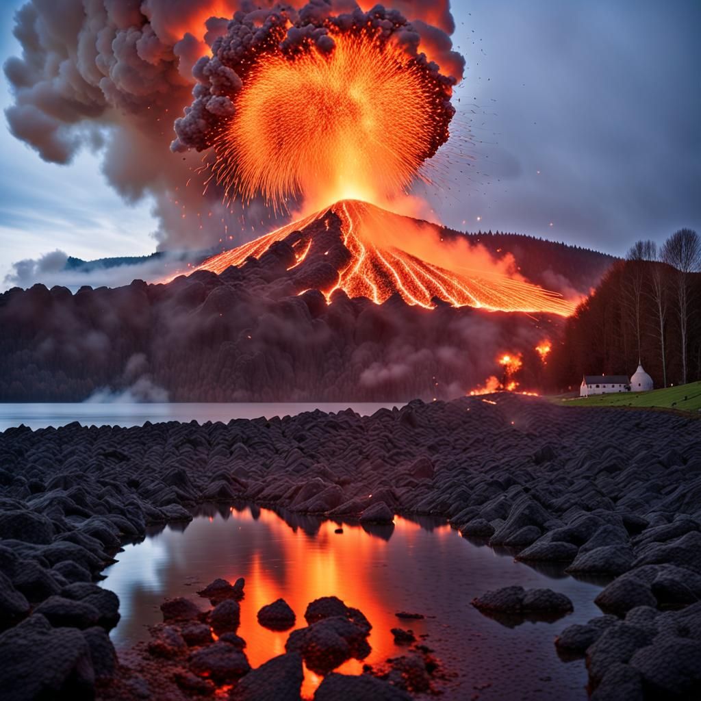 Volcanic Eruption at Laacher See in Cinematic Style