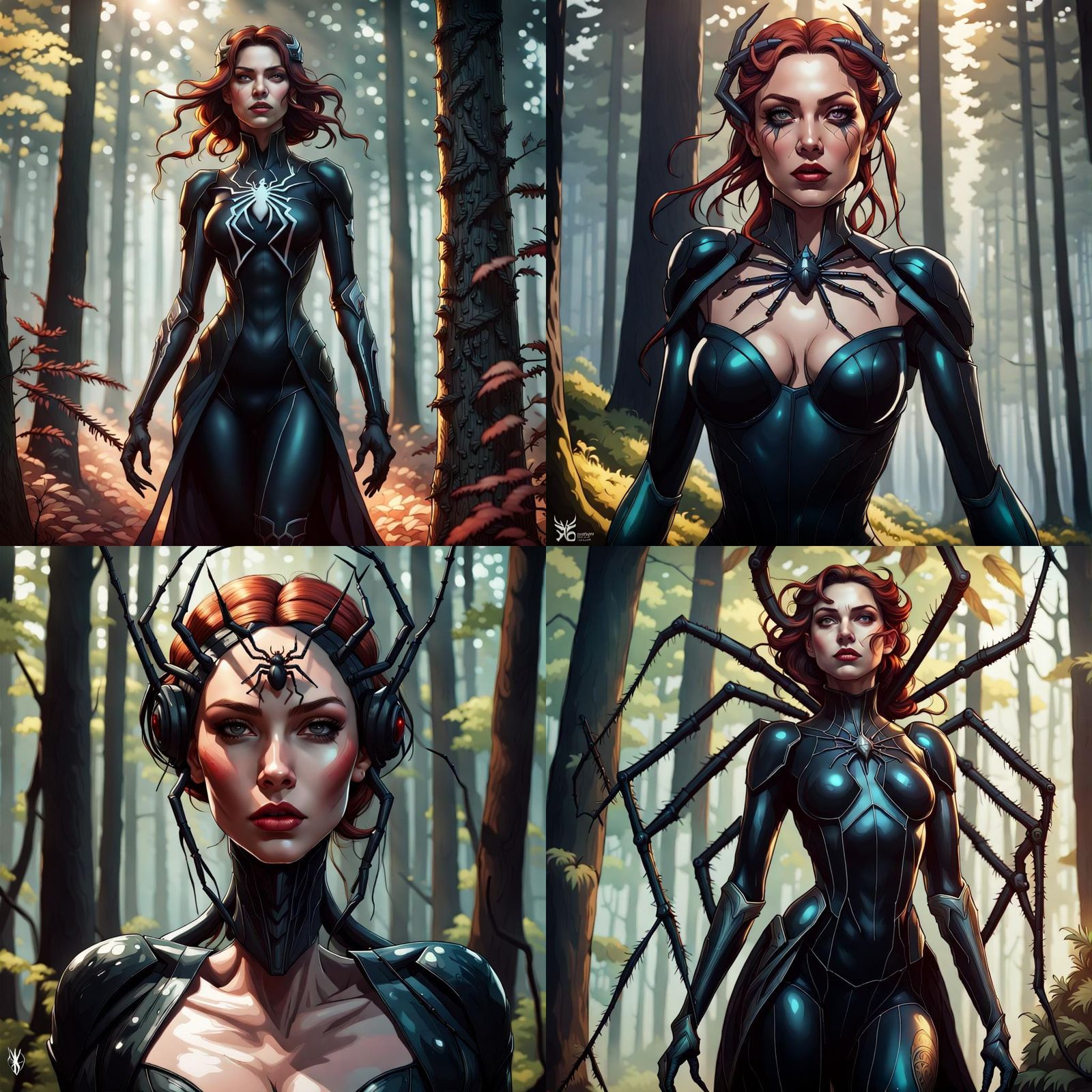 Spider Goddess Transformation in Hyperdetailed Forest