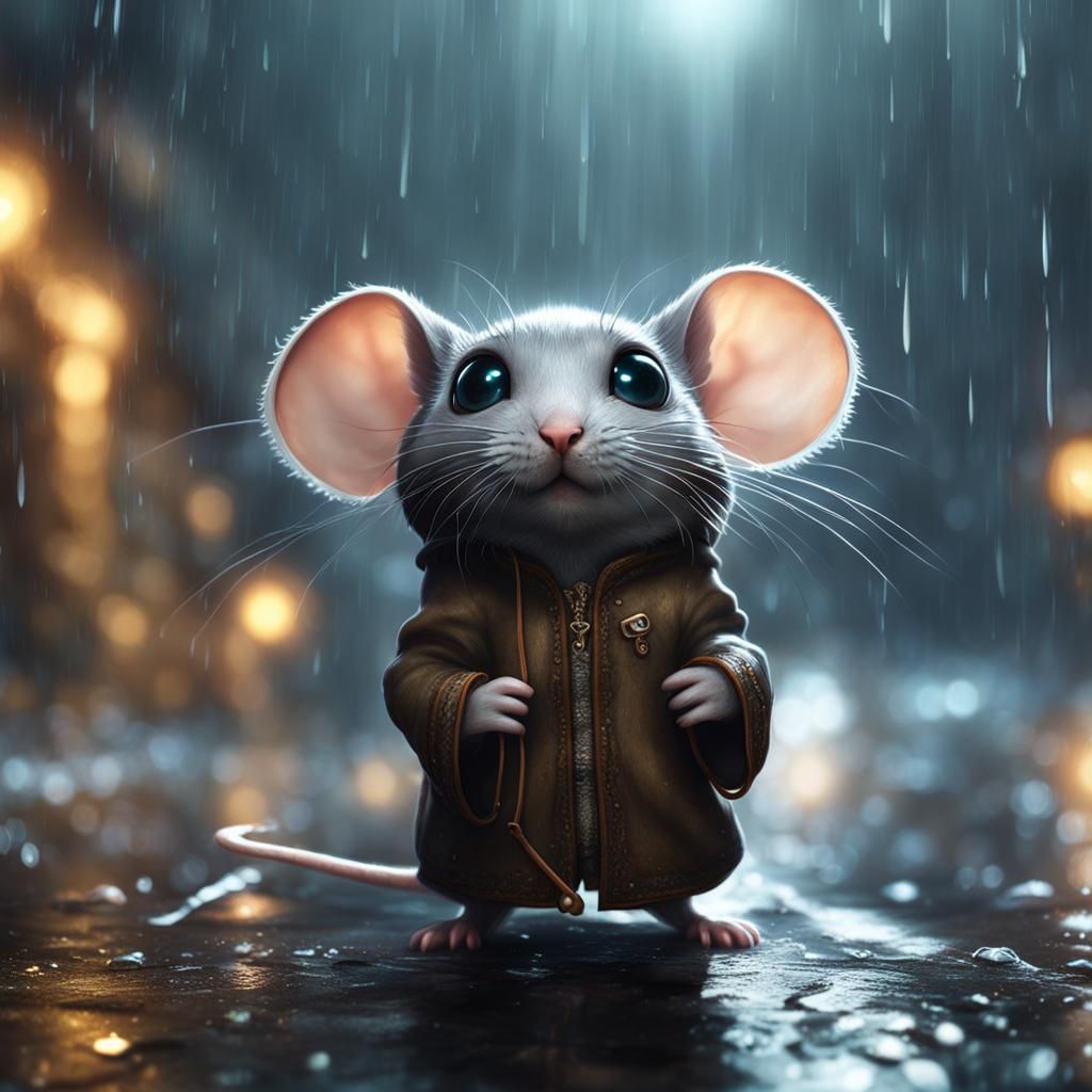 Fantasycore Mice with Big Eyes in Rain