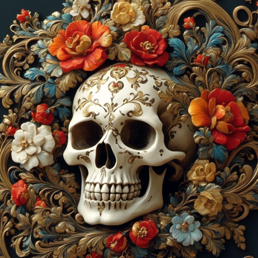 Skull in Palekh Miniature Style
