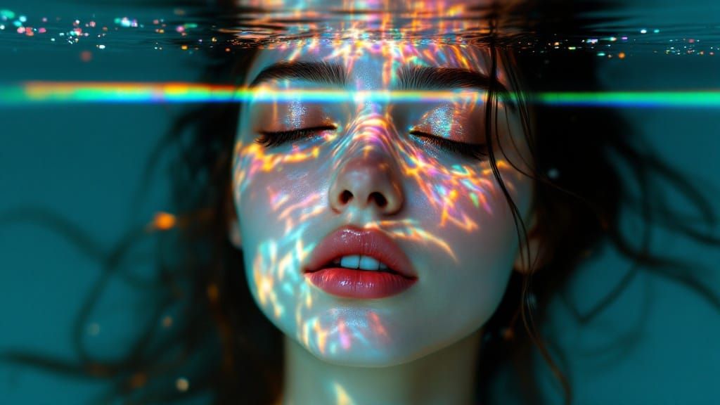 Hyperrealistic Portrait of a Young Woman in Iridescent Light