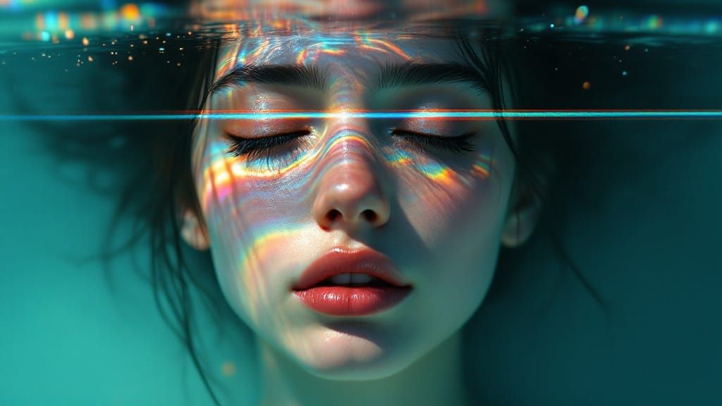 Dreamy Portrait of Young Woman in Radiant Water