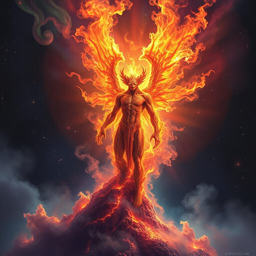 Fiery Ethereal Lifeform Rises from Psychedelic Nebula