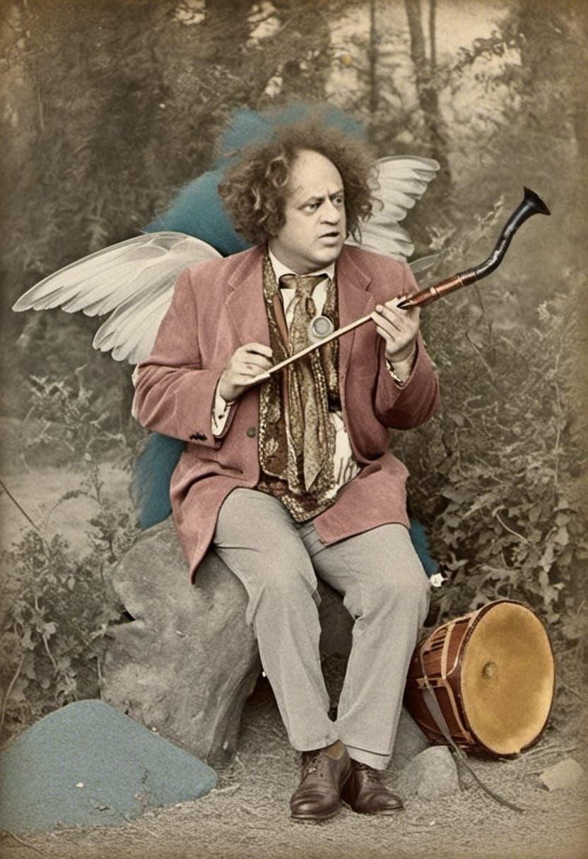 Fairy Playing Pipe Integrated Into Painting