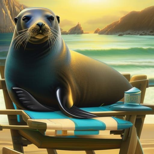 Sea Lion Lounging on Beach: Fantasy Portrait