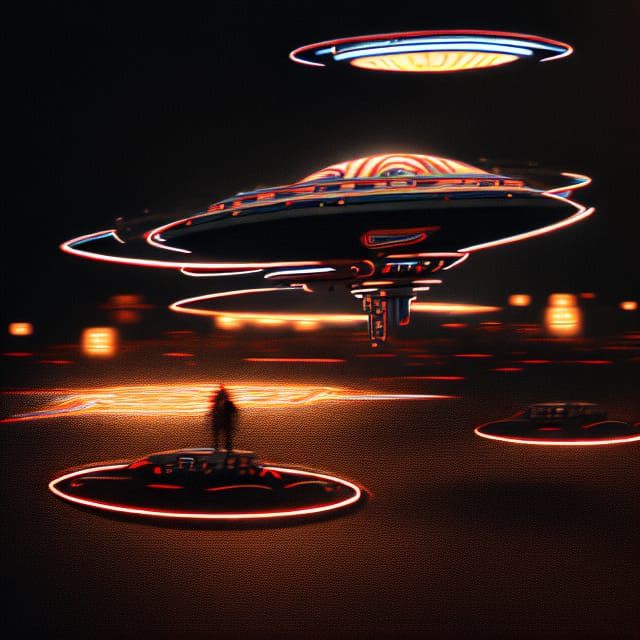 Chrome UFO Landing with Alien: Detailed Fantasy Art