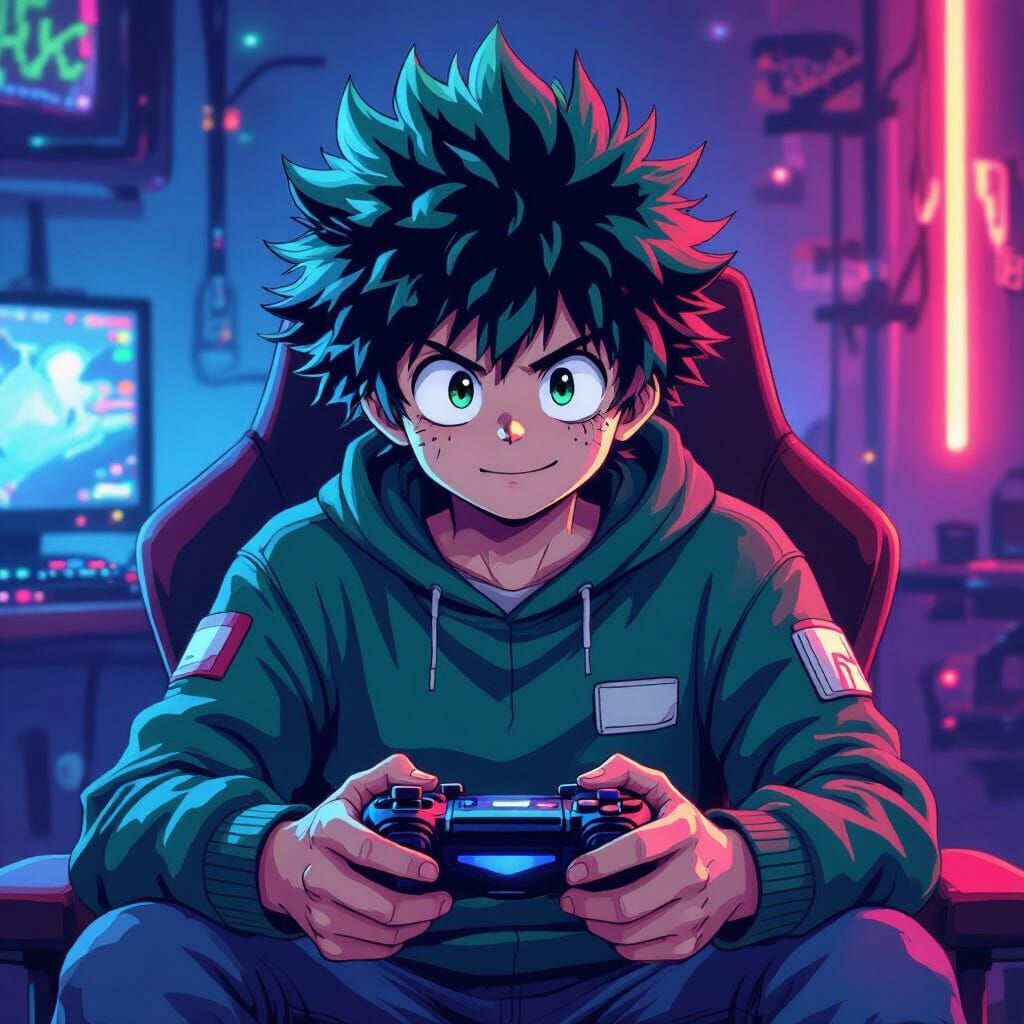 Deku Gaming in Acid Concept Art Style