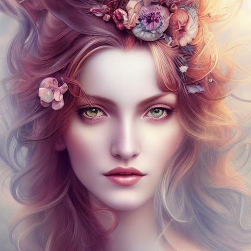 Bewitching Princess with Flowing Hair in Digital Art Style