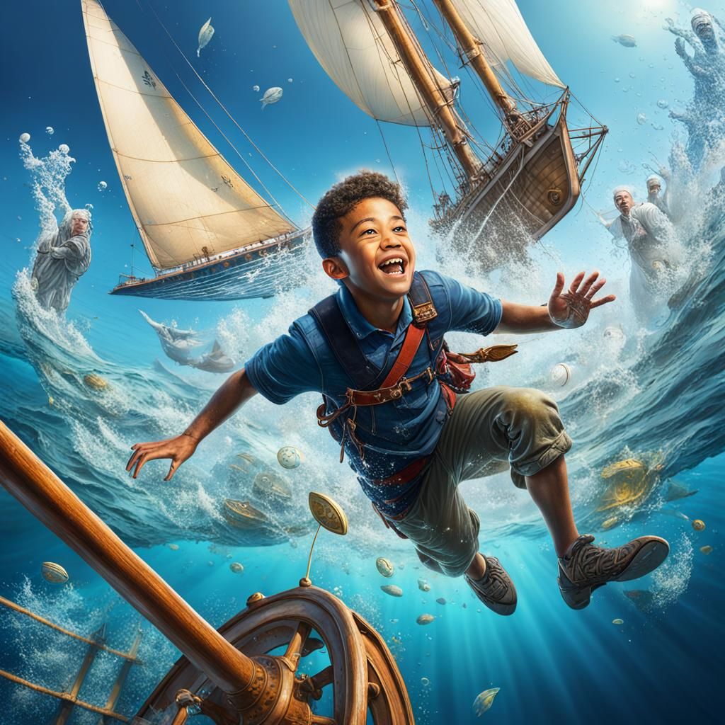 Underwater Dreamland: Sailing Ships and Flying Boy