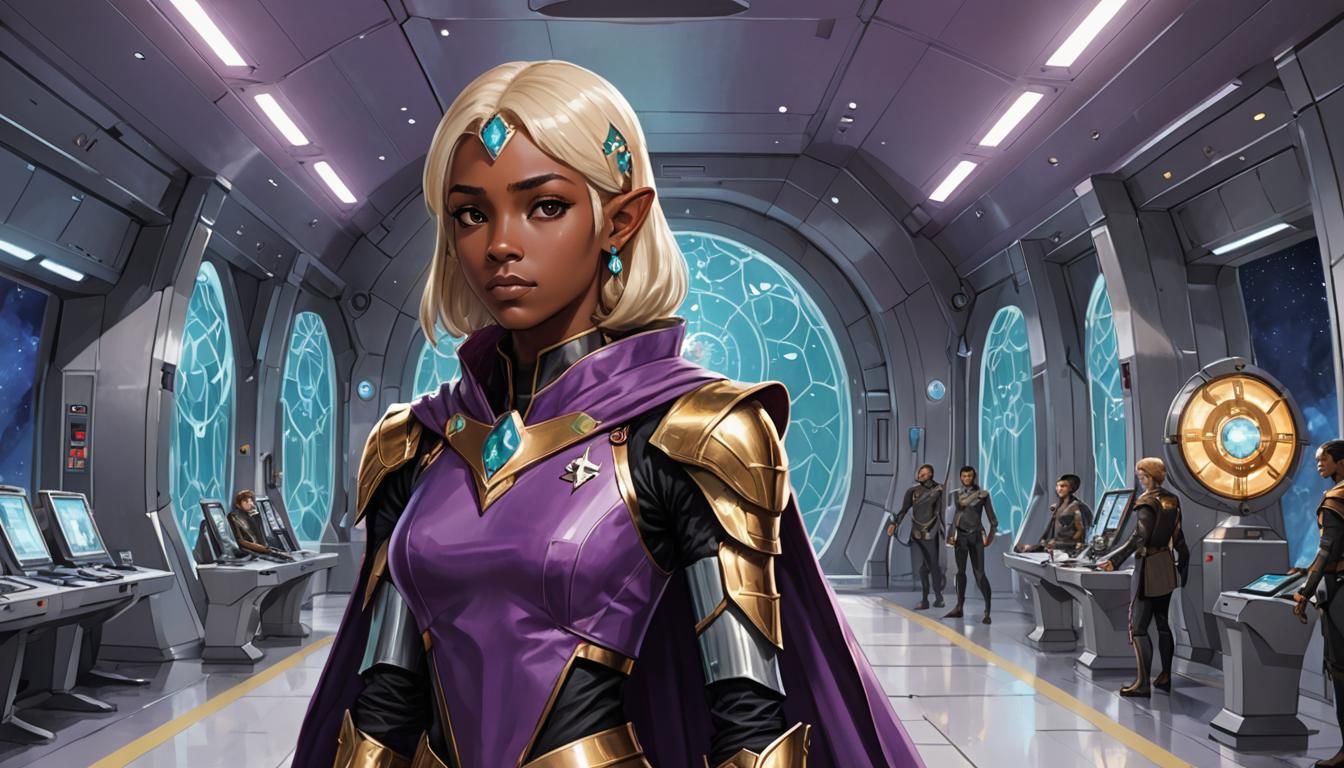 Ghibli-Style Portrait of an Elven Priestess in Star Trek Med...