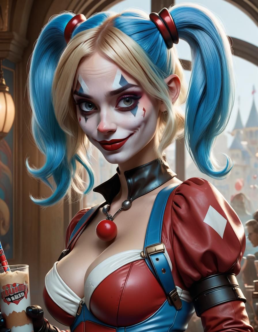 Smurfette as Harley Quinn: Art Nouveau Poster