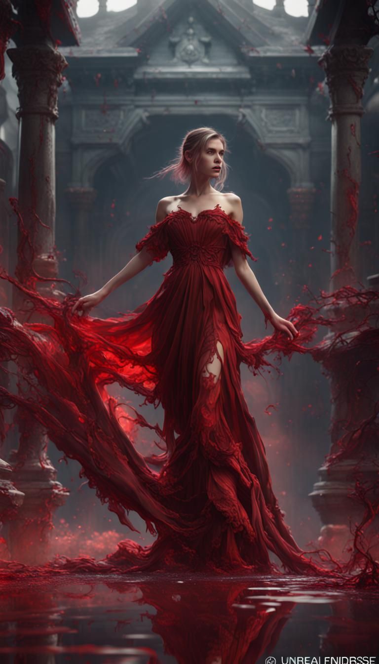 Blood Red Flowing Dress: Fantasy Concept Art