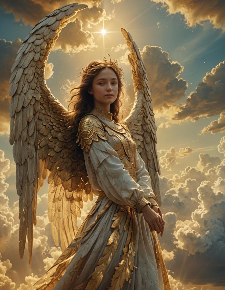 Radiant Angel Spreading Wings in Golden Light