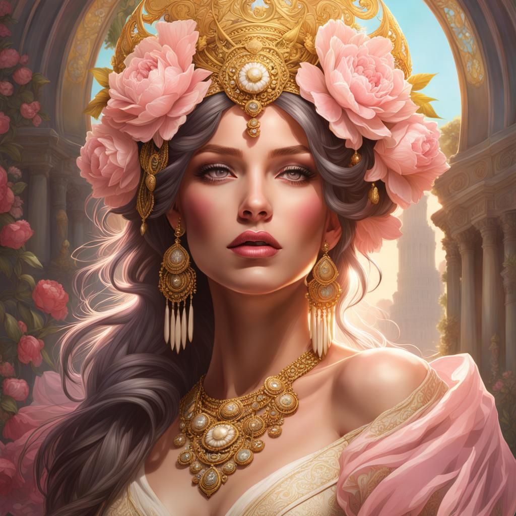 Ethereal Woman with Floral Headdress in Fantasy Style