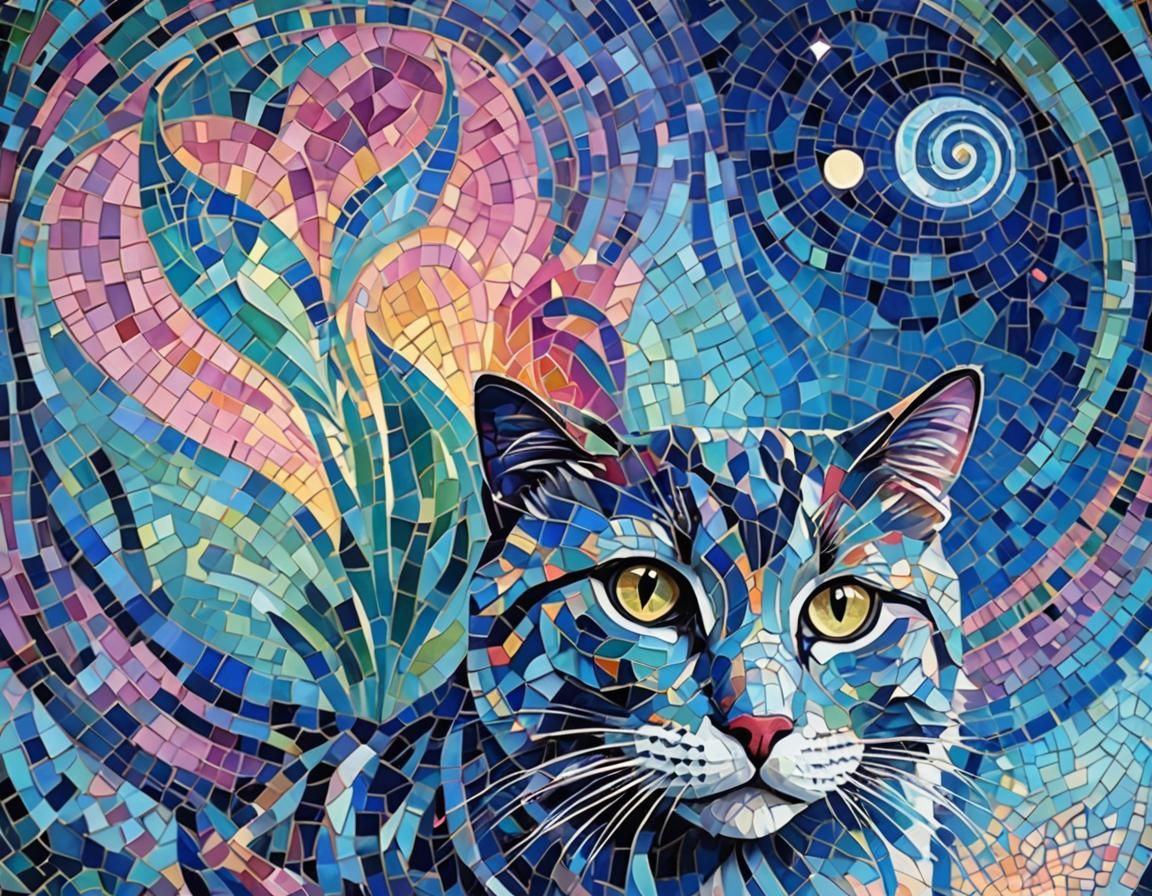 Mosaic Cat: Psychedelic Bohemian Surrealism