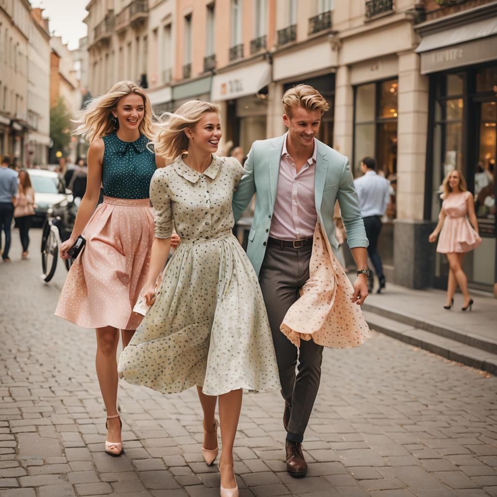 Playful Street Scene in Vogue-esque Fashion