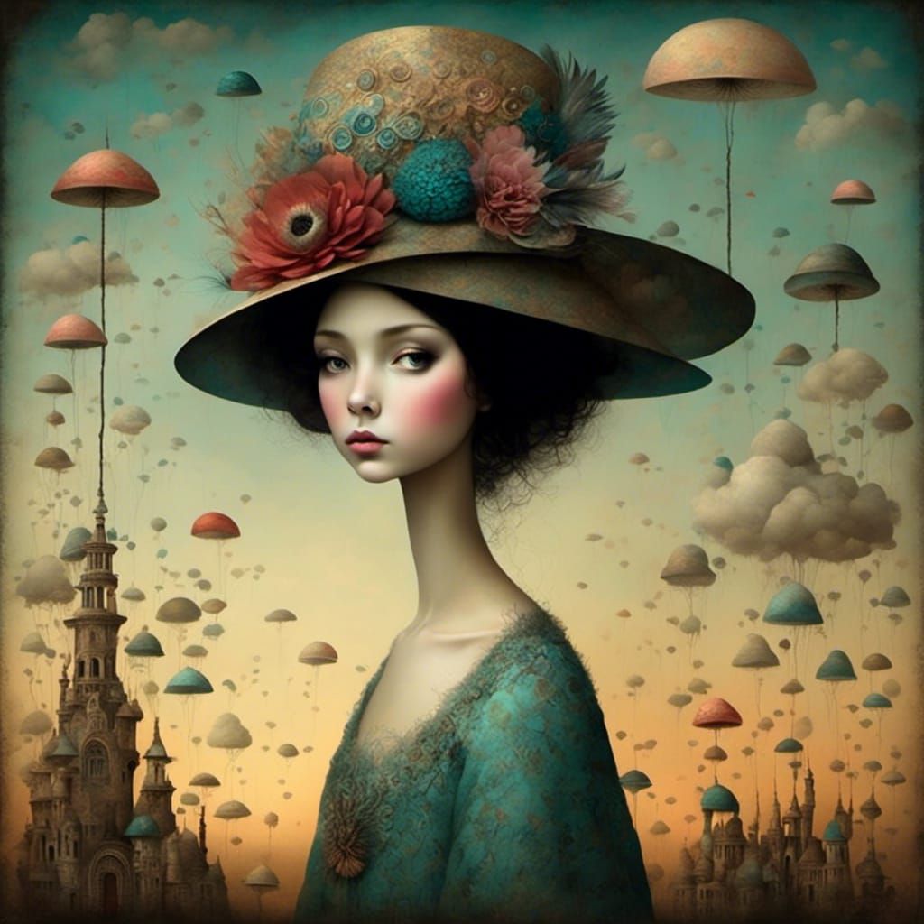 Stylish Hats in Digital Art Composition