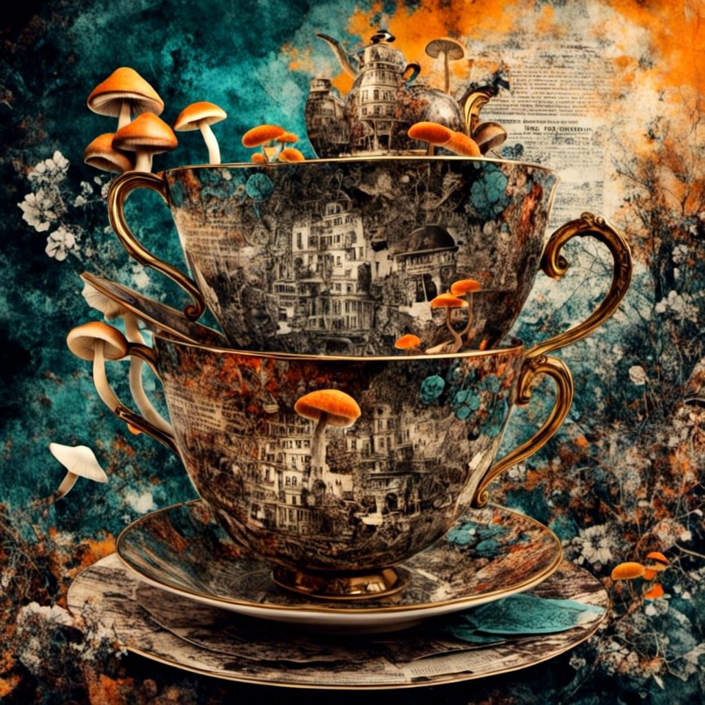 Whimsical Tea Fantasy in Mixed Media